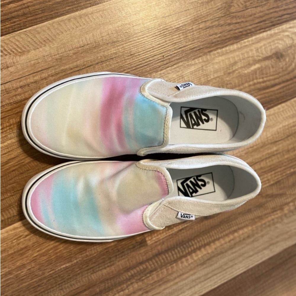 Vans Asher Slip On Sneaker Chroma Blur Rainbow Pastel Canvas Women Size 7.5